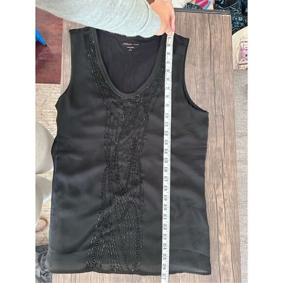 Coldwater Creek Beaded Scoop Neck Sleeveless Chiffon Shell Top Black Size Medium - Picture 8 of 9